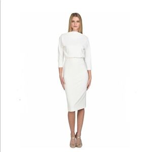 Badgley Mischka Boatneck 3/4 sleeve white dress